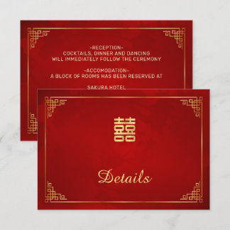 Rode Chinese Huwelijksdetails Bijlagekaart Informatiekaartje
