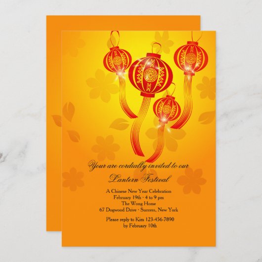 Rode Chinese Lantaarns Uitnodiging (Voorkant / Achterkant)