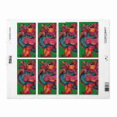 Rode Chinese leeuw op groen Etiket (Full Sheet)