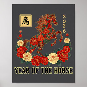 Rode Chinese Nieuwjaar van het Paard 2026 Chinese Poster