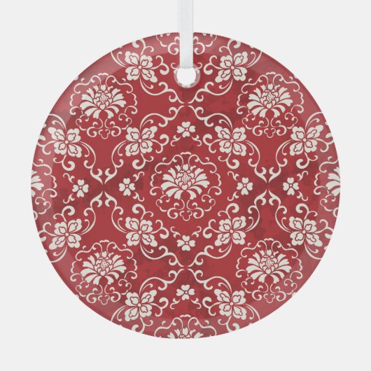 Rode Chinese spiraal bloem achtergrond. Glas Ornament (Voorkant)
