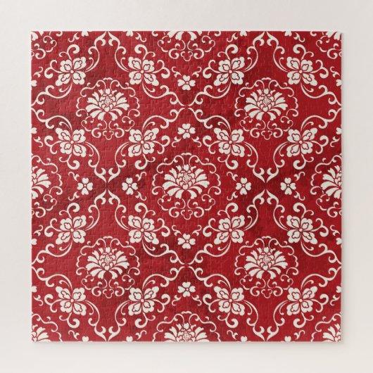Rode Chinese spiraal bloem achtergrond. Legpuzzel (Verticaal)