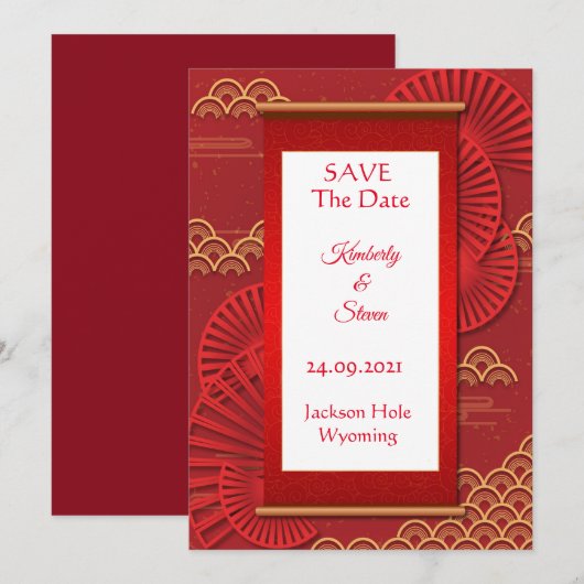 Rode Chinese stijl Save The Date (Voorkant / Achterkant)