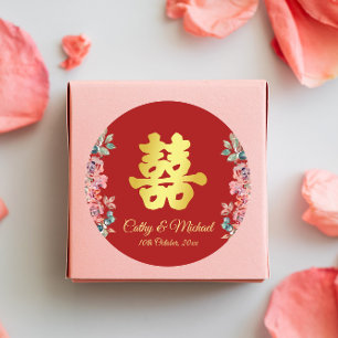 Rode Chinese trouw dubbele geluksbloem Ronde Sticker