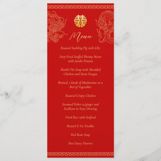 Rode Chinese trouwdraak fénix banket Menu (Voorkant)