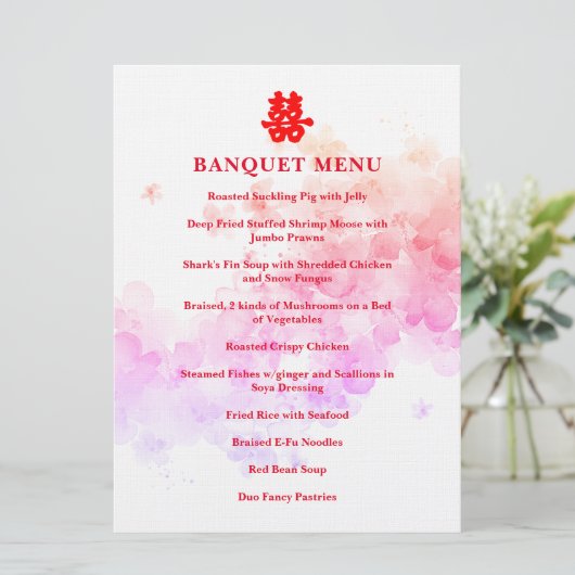Rode Chinese trouwfeest kersenbloesem banket Menu (Staand voorkant)