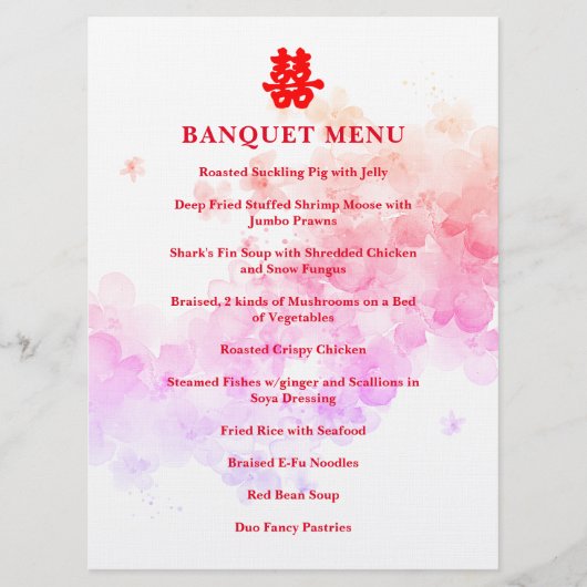 Rode Chinese trouwfeest kersenbloesem banket Menu (Voorkant)