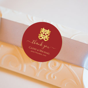 Rode Chinese trouwhart dubbel geluk Ronde Sticker