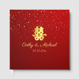 Rode Chinese trouwsneeuwvlok dubbel geluk Gastenboek
