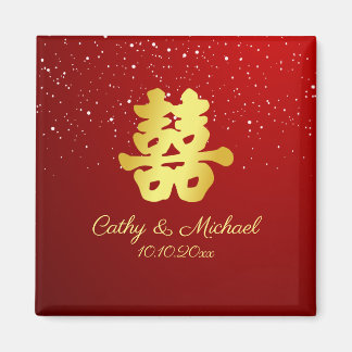 Rode Chinese trouwsneeuwvlok dubbel geluk Magneet