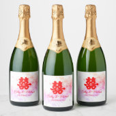 Rode Chinese trouwwaterverf kersenbloesem Sparkling Wijnetiket (Flessen)
