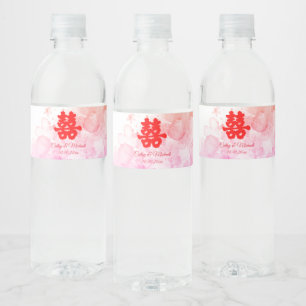 Rode Chinese trouwwaterverf kersenbloesem Waterfles Etiket