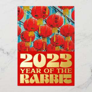 Rode Chinese Water 2023 Konijn Nieuw Jaar Goud Folie Uitnodiging