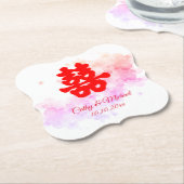 Rode Chinese waterverf kersen bloesem Kartonnen Onderzetters (Gekanteld)