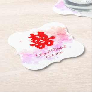 Rode Chinese waterverf kersen bloesem Kartonnen Onderzetters