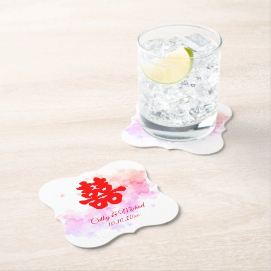 Rode Chinese waterverf kersen bloesem Kartonnen Onderzetters (Insitu)