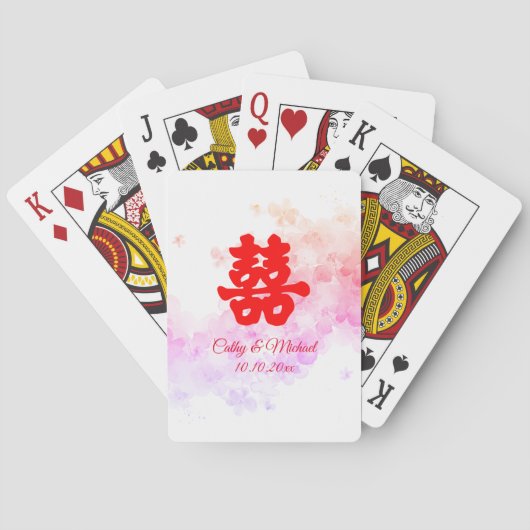 Rode Chinese waterverf kersen bloesem Pokerkaarten (Achterkant)