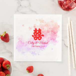 Rode Chinese waterverf kersen bloesem Servet