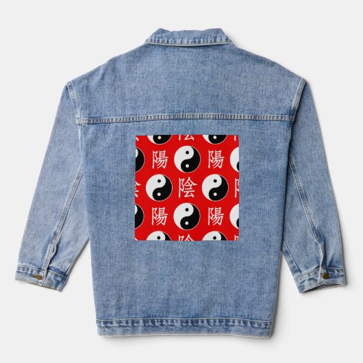 Rode Chinese Yin Yang-patroon Denim Jacket (Achterkant)