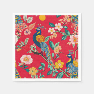 Rode Chinoiserie Bloemen met Pauw Servet