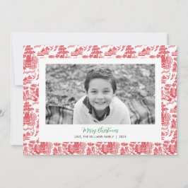 Rode Chinoiserie Kerstmis Fotokaart Feestdagenkaart