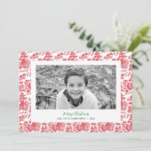 Rode Chinoiserie Kerstmis Fotokaart Feestdagenkaart (Staand voorkant)