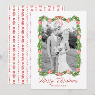 Rode Chinoiserie Ornament Garland Grandmillenial Feestdagenkaart