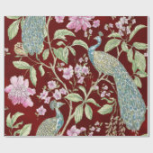 Rode Chinoiserie pauwenbloem elegante decoupage Cadeaupapier (Vlak)