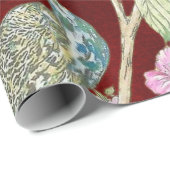 Rode Chinoiserie pauwenbloem elegante decoupage Cadeaupapier (Rol Hoek)