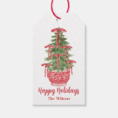 Rode Chinoiserie Topiary Custom Holiday Cadeaulabel (Voorkant)