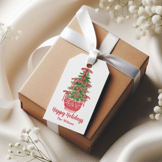 Rode Chinoiserie Topiary Custom Holiday Cadeaulabel