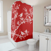 Rode Chinoiserie Vogel Douchegordijn | Elegant  (In situ)