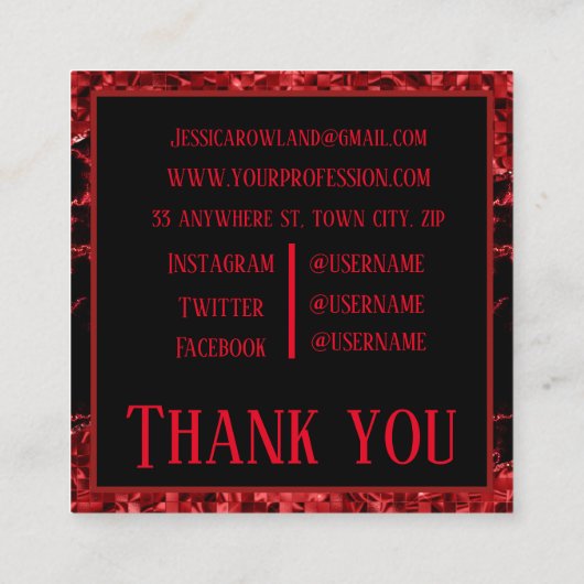 RODE CHRISTMAS MARBLE EN SHIMMER CUSTOM MONOGRAM VIERKANTE VISITEKAARTJE (Achterkant)