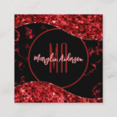 RODE CHRISTMAS MARBLE EN SHIMMER CUSTOM MONOGRAM VIERKANTE VISITEKAARTJE (Voorkant)