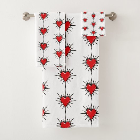 Rode Chrome Gepekte Hart Sigil Handdoekenset Bad Handdoek (Insitu)
