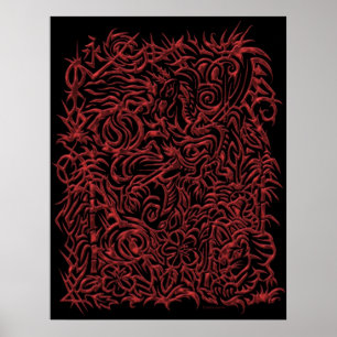 Rode Chrome Oriental Tribal Tattoo Poster