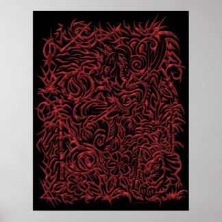 Rode Chrome Oriental Tribal Tattoo Poster