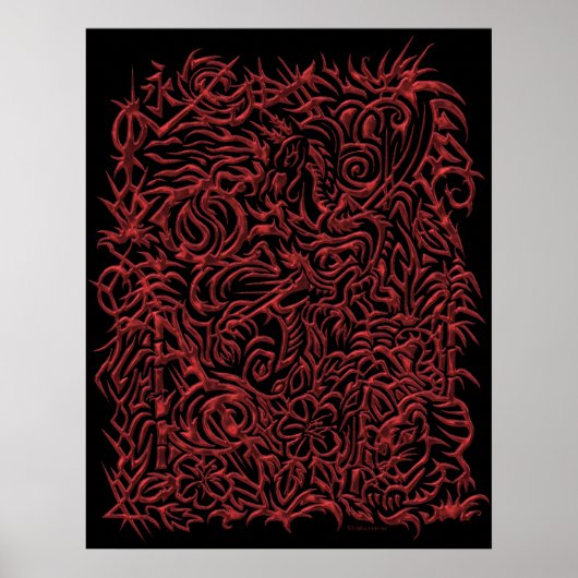 Rode Chrome Oriental Tribal Tattoo Poster (Voorkant)