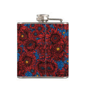 Rode chrysanthemum-bloemen en oranje kevers heupfles (Achterkant)