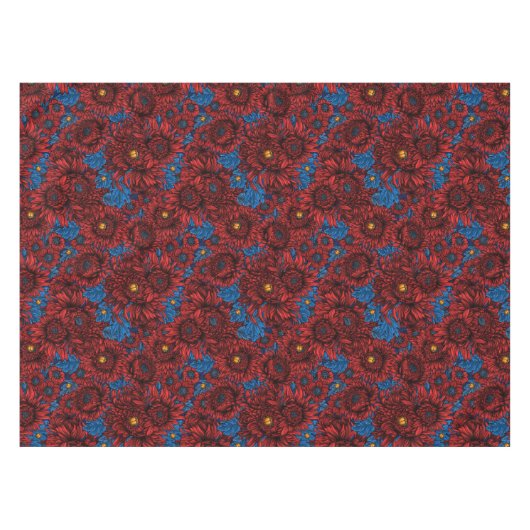 Rode chrysanthemum-bloemen en oranje kevers tafelkleed (Voorkant (Horizontaal))