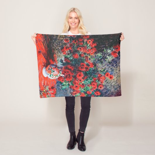 Rode Chrysanthemum, Monet Fleece Deken (In situ)