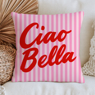 Rode "Ciao Bella" op roze strepen Modern Eclectisc Kussen