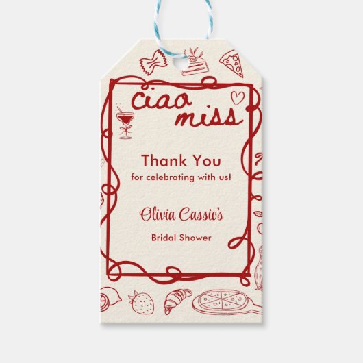 Rode Ciao Miss Italiaanse Bruiloft Dank Je Cadeaulabel (Voorkant)
