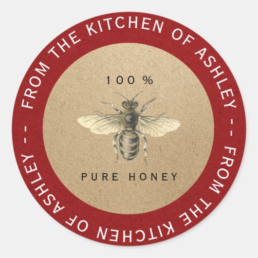 Rode Circulaire 100%Homemade Honey Kitchen Kraft B Ronde Sticker (Voorkant)