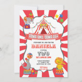 Rode Circus Carnival Birthday Uitnodiging (Voorkant)