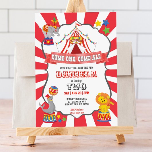 Rode Circus Carnival Birthday Uitnodiging