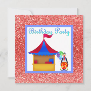 RODE CIRCUS FUN GLITTER FEest UITNODIGING NIEUW