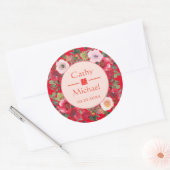 Rode cirkel bloemenslinger moderne Chinese bruilof Ronde Sticker (Envelop)