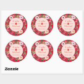 Rode cirkel bloemenslinger moderne Chinese bruilof Ronde Sticker (Vel)
