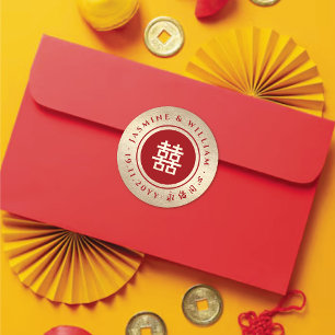 Rode Cirkel Dubbel Geluk Gouden Chinese Trouw Ronde Sticker